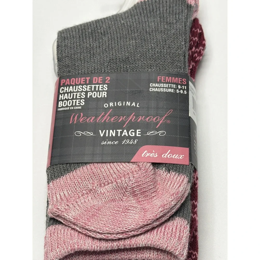 Weatherproof Vintage Women's 2 Pack Boot Crew Socks‎ Burgundy Fair Isle Soft